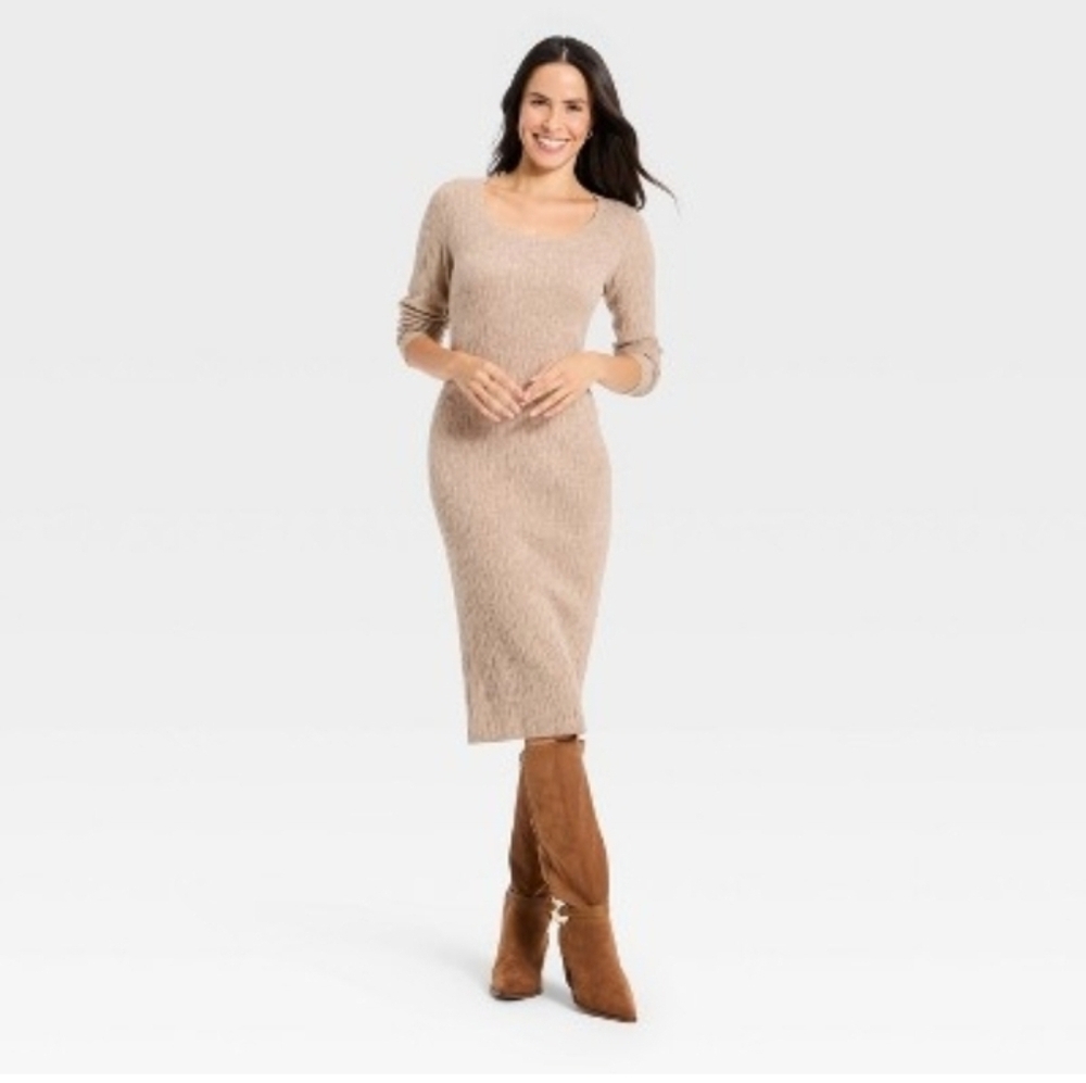Universal Thread Women's Long Sleeve Textured Transitional Midi Sweater Dress